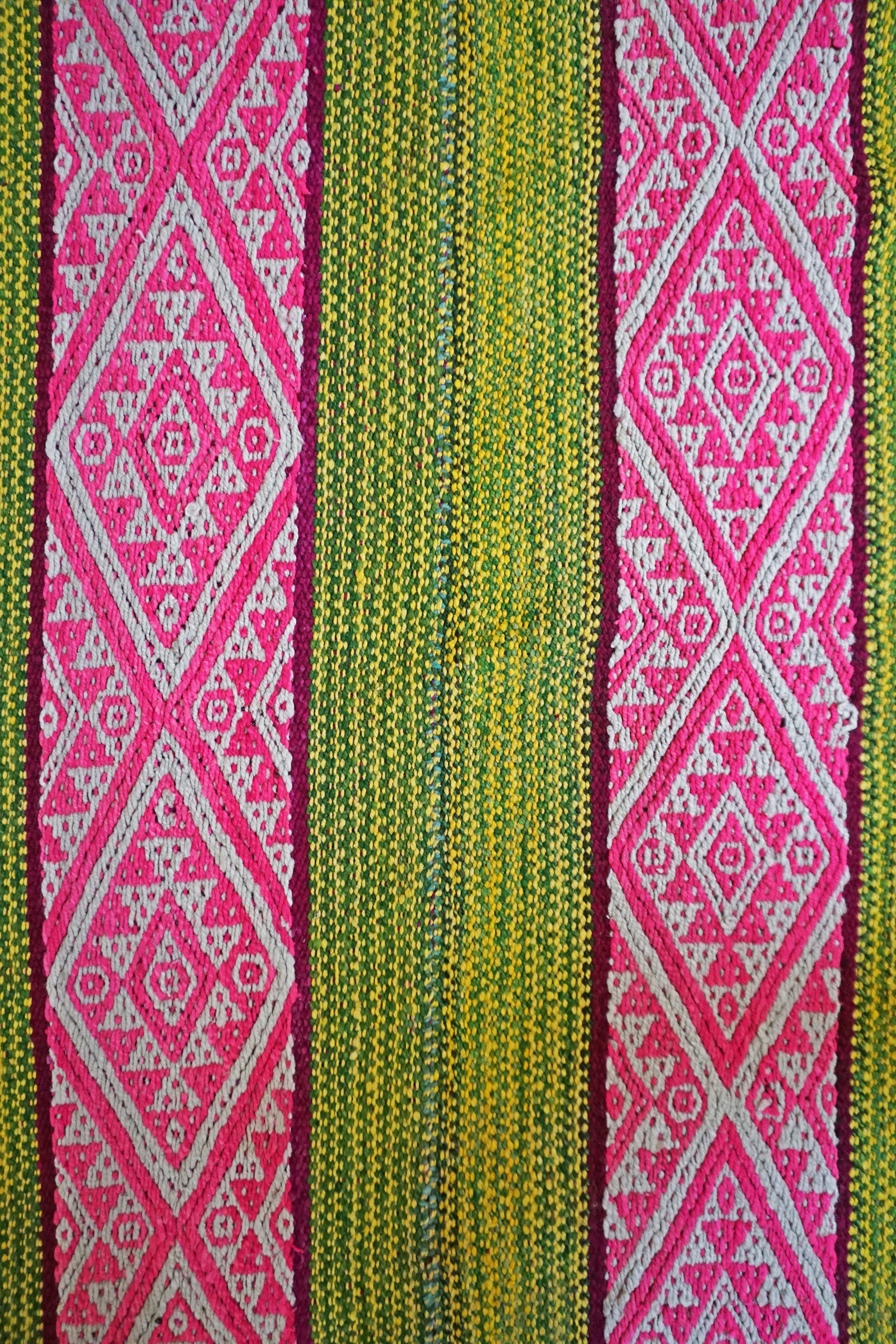 Peruvian Hand-Made Ethnic Rug - Striped | Pink & Green