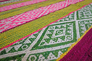 Peruvian Hand-Made Ethnic Rug - Striped | Pink & Green