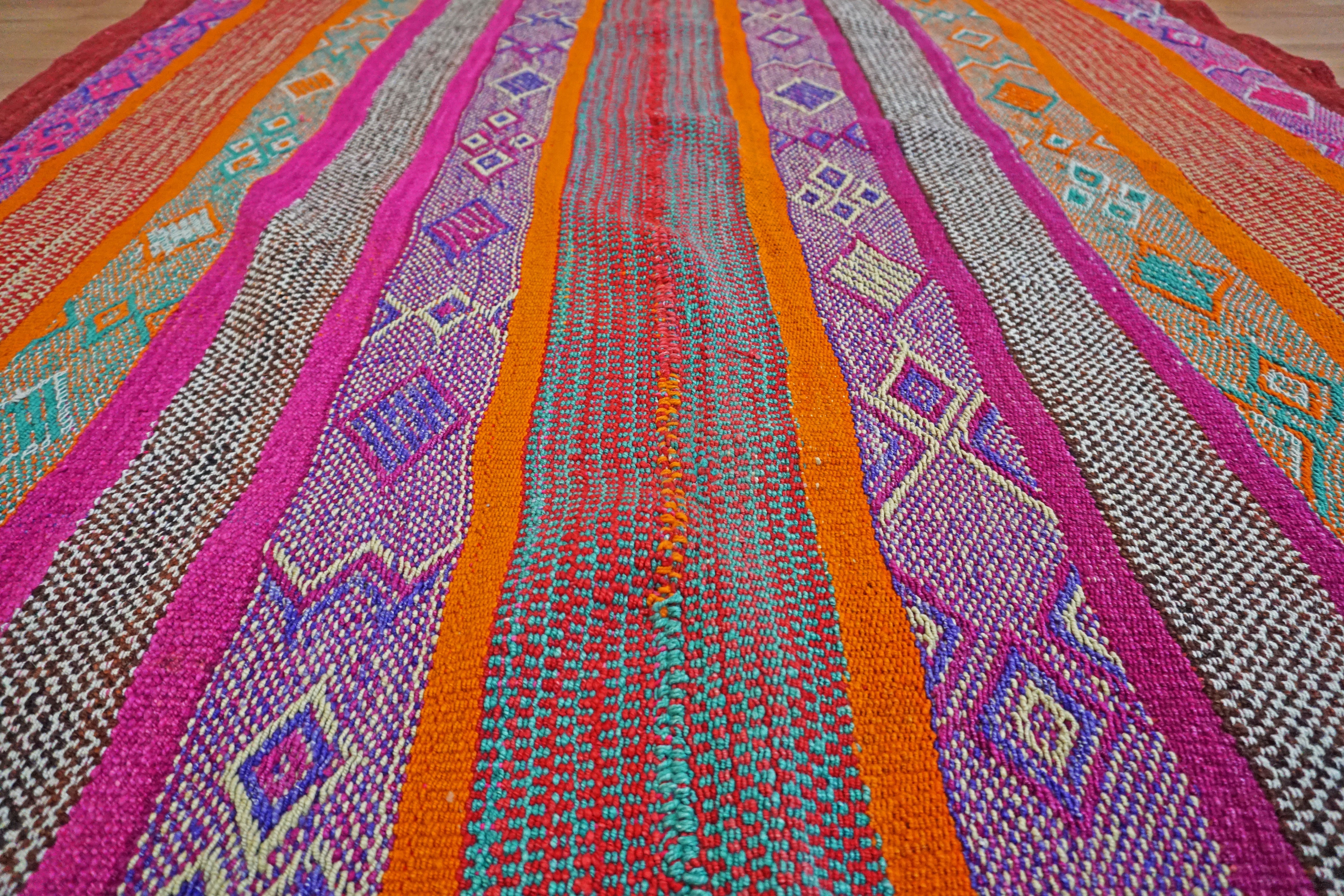 Peruvian Hand-Made Ethnic Rug - Striped | Purple & Orange