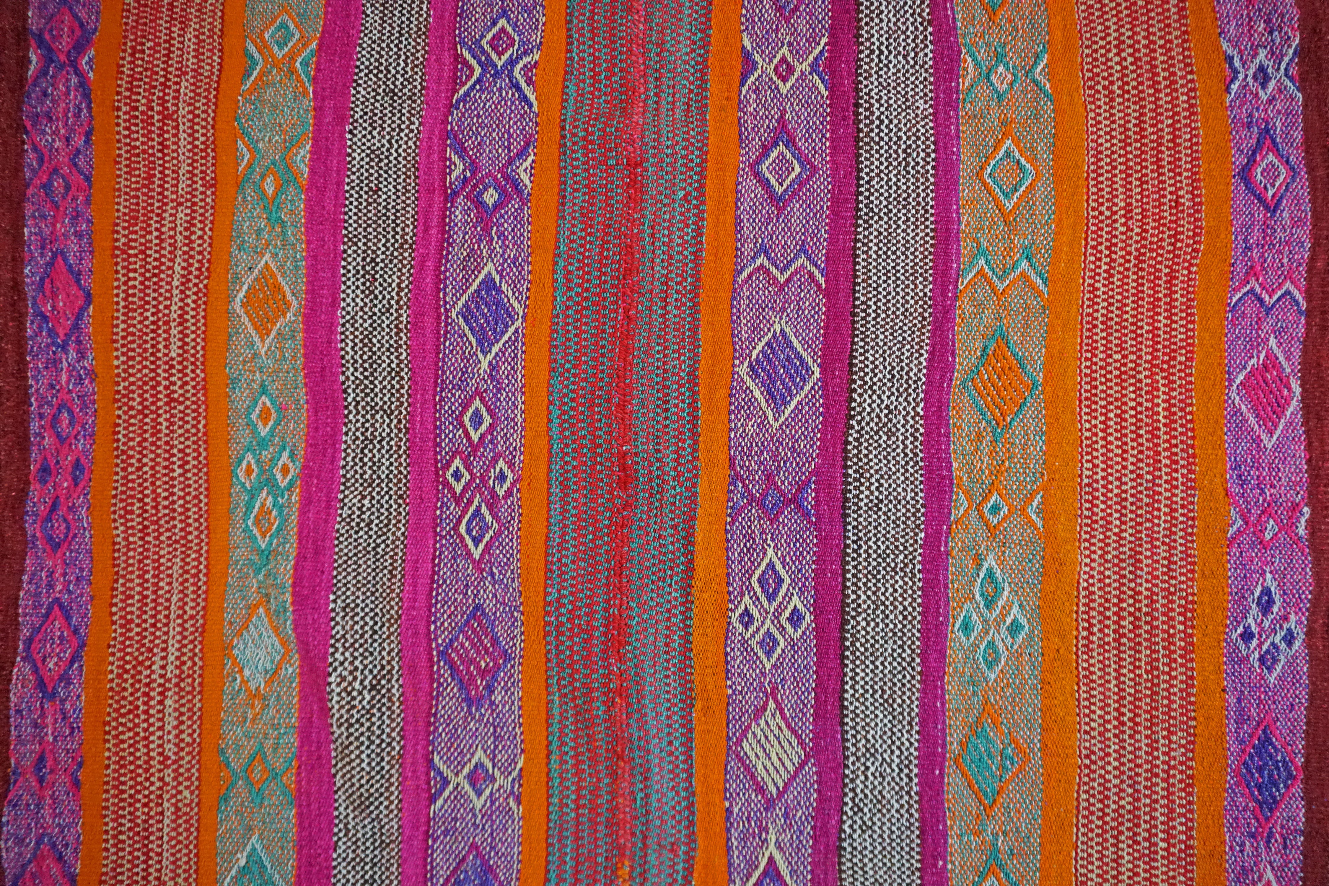 Peruvian Hand-Made Ethnic Rug - Striped | Purple & Orange