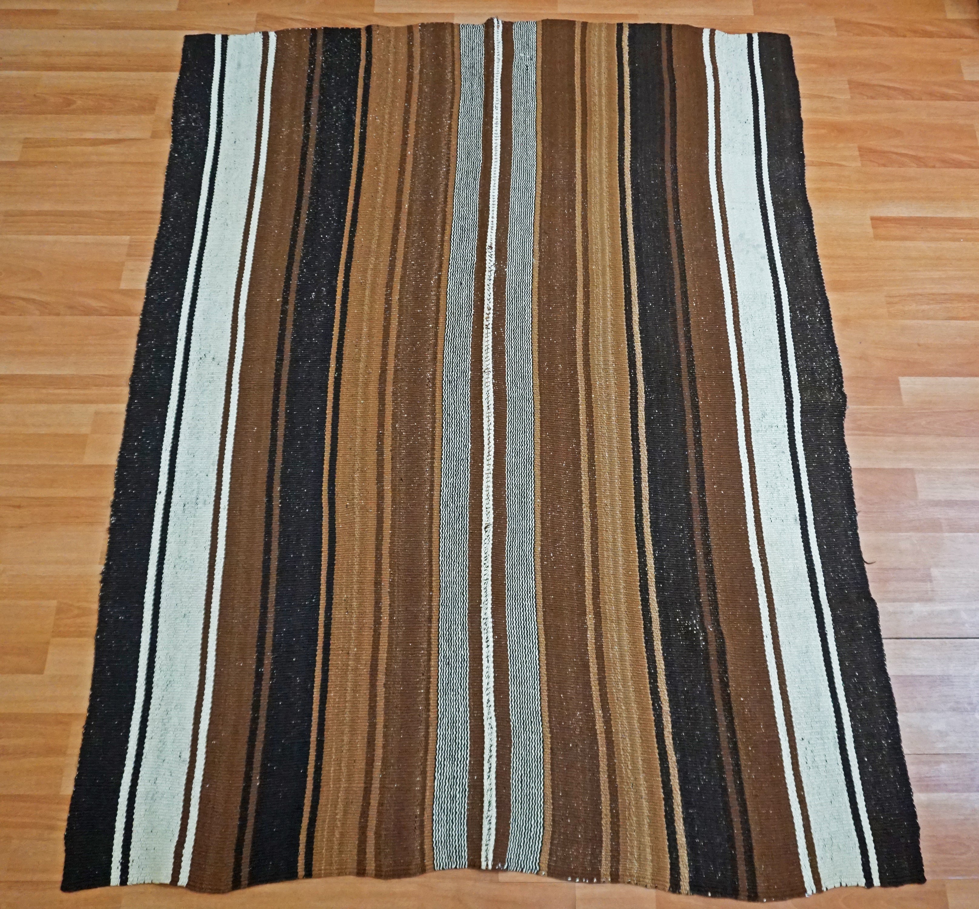 Peruvian Hand-Made Ethnic Rug - Striped | Black & Brown