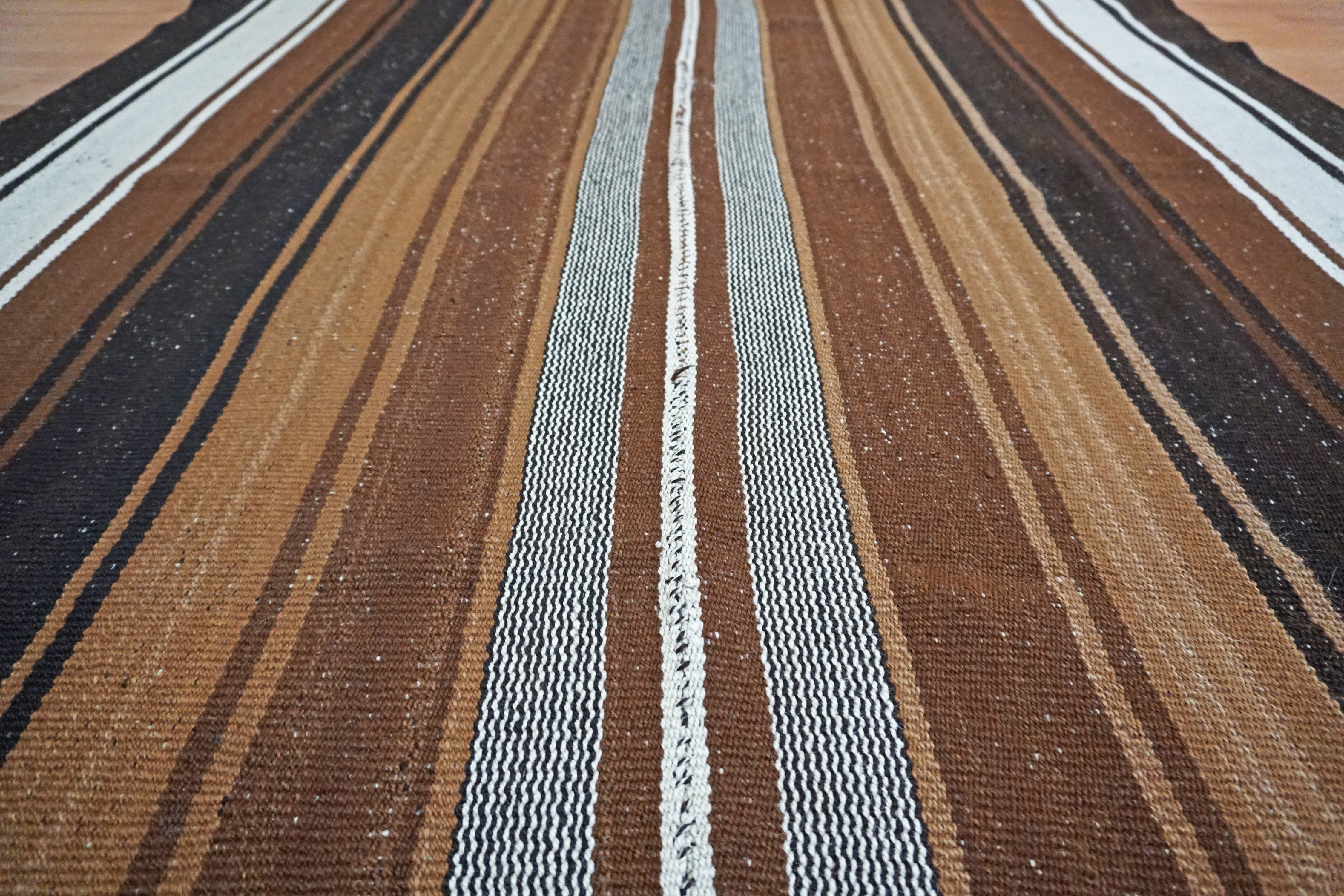 Peruvian Hand-Made Ethnic Rug - Striped | Black & Brown